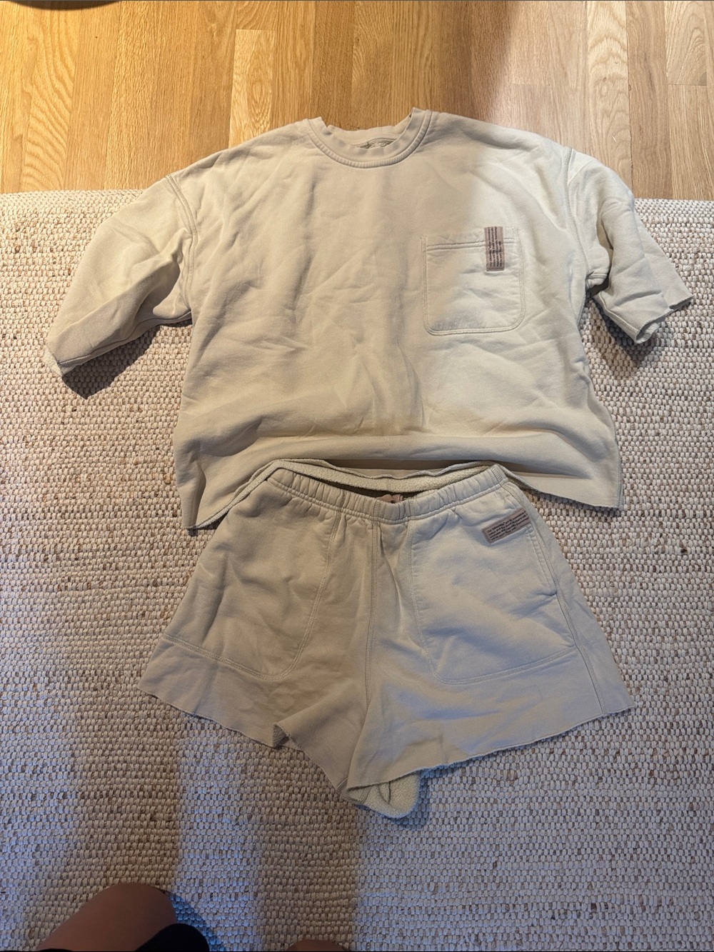 lunya Women's Short Sleeve Lounge Top & Elastic Shorts Set - Beige
